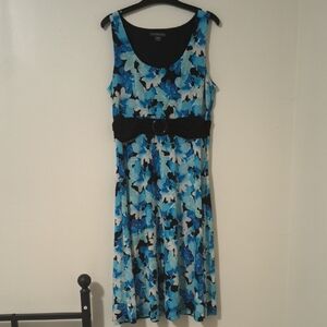 Covington Black and Blue Floral Midi Dress